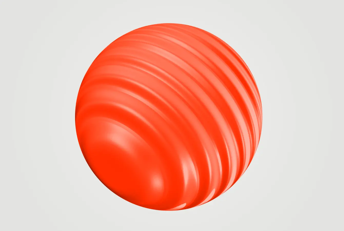 Orange-red, fluted sphere-shaped abstract three-dimensional form