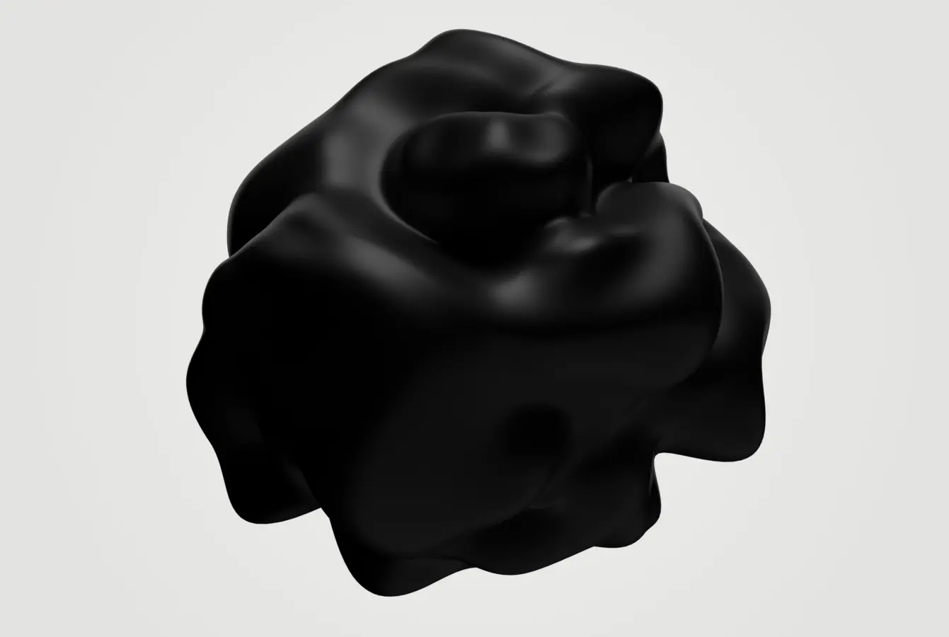 Matte black, organically curved abstract 3D form