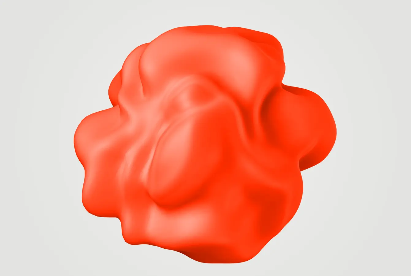 Orange-red, fluid, curling abstract 3D form