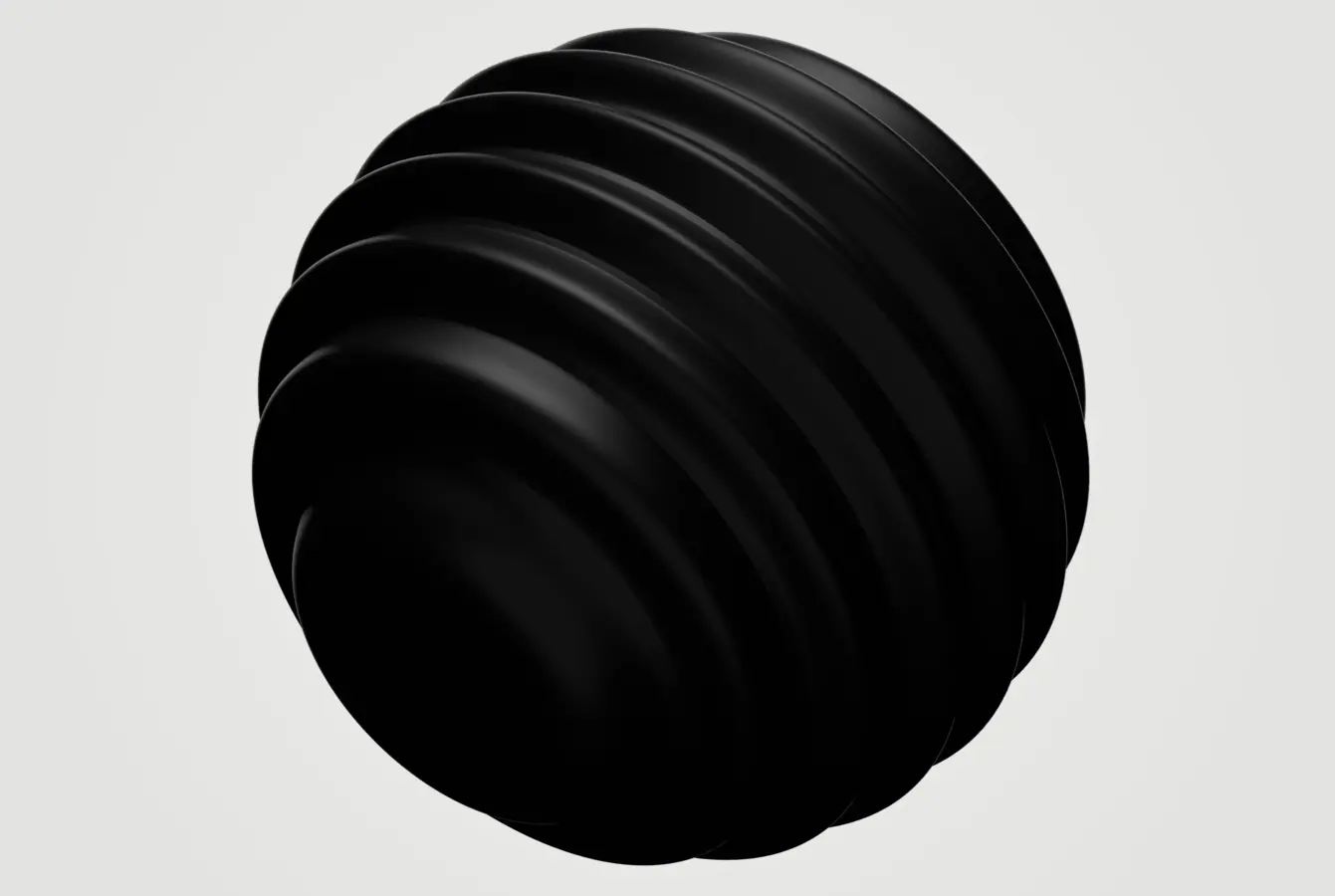 Satin black, fluted sphere-shaped abstract three-dimensional form