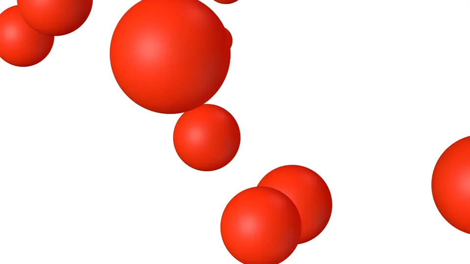 Scattered red spheres on a light ground — an abstract 3D composition
